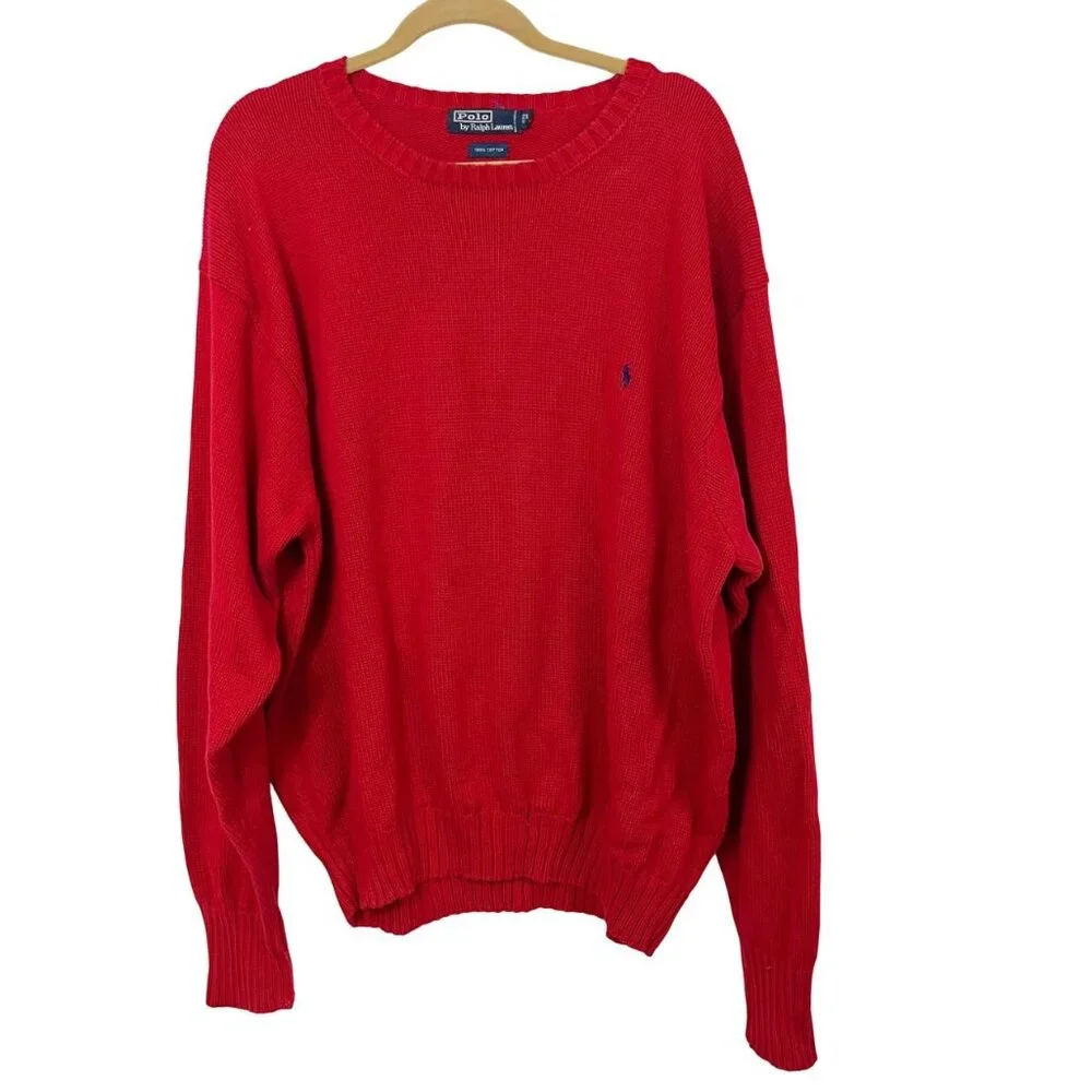Vintage‎ Polo Ralph Lauren Men's Red Crewneck Pullover Sweater Cotton - Size 2X
